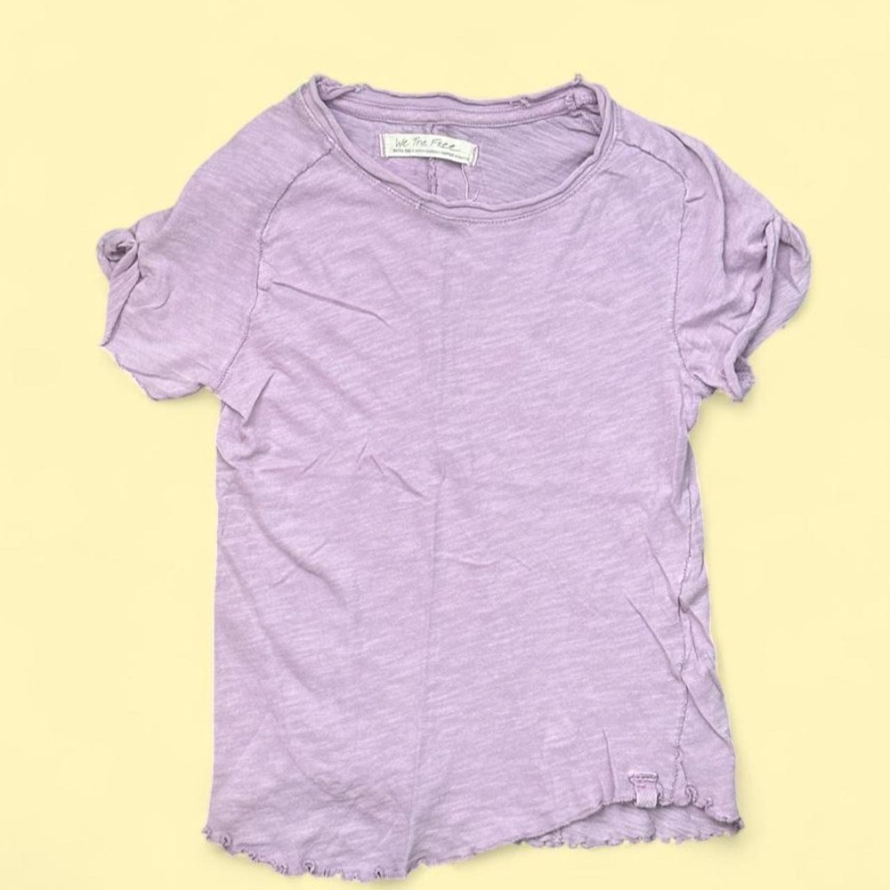 We The Free Free People Distressed Raw Edge Slub Knit T-Shirt Lavender XS